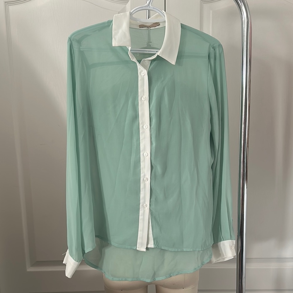 Fun2 Fun Mint White Pastel Button Up Blouse L